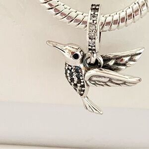 NWOT S925 Sterling Silver Hummingbird light blue & White CZ Dangle Charm